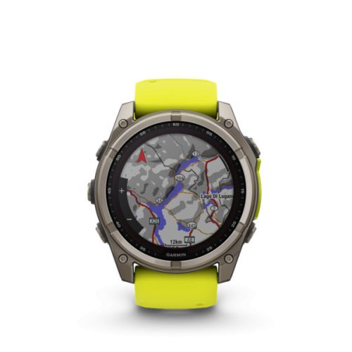 Garmin fenix 8 51mm SOLAR Sapphire, titan, neon galben / grafit cu curea de silicon (ED XD)