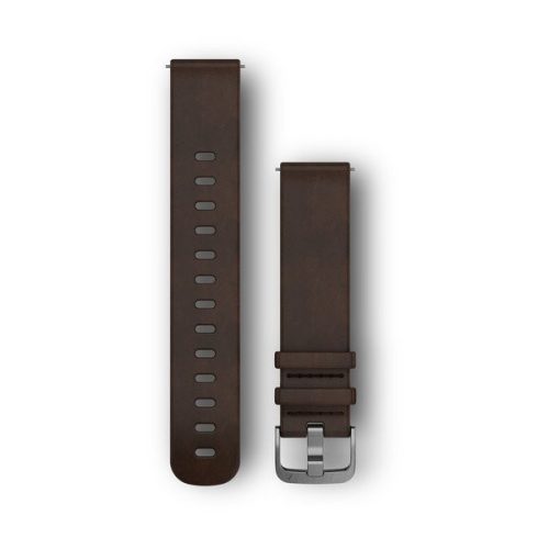Curea de ceas Garmin 20 mm piele maro închis, cataramă argintie (eliberare rapidă) pentru ceasul Vivomove HR