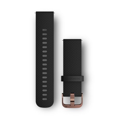 Curea de ceas Garmin 20 mm negru S/M silicon, catarama de aur roz (eliberare rapidă) pentru Vivomove HR Watch