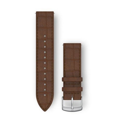 Curea de ceas Garmin 20 mm piele maro închis, italiană în relief, cataramă argintie (eliberare rapidă) pentru Vivomove HR Watch