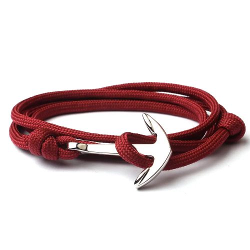 Brățară CASTENA fabricată manual roșu burgundy cu închizătoare cu ancoră neagră TRX