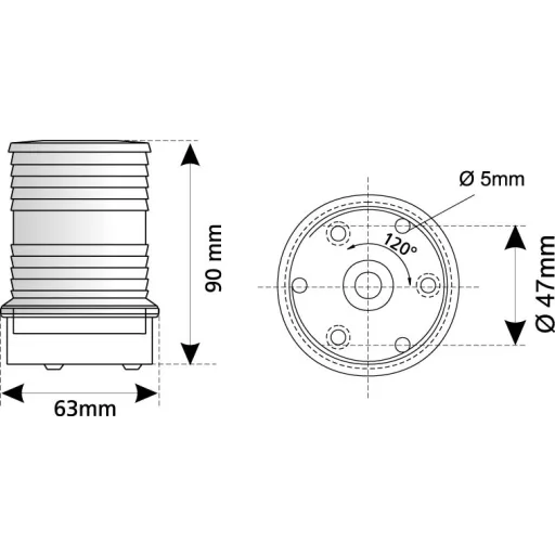 Lumină roșie 360° 90x63 mm în carcasă albă EVA