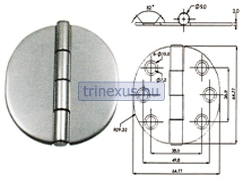 Zsanér fedett inox síkban 65 mm EVA