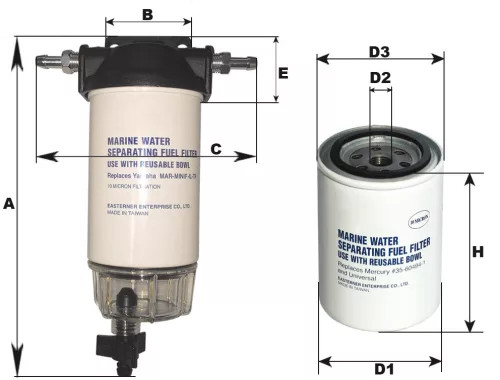 Filtru de combustibil cu separator de apă, sub-filtru, drenaj Yamaha până la 200 CP GFN
