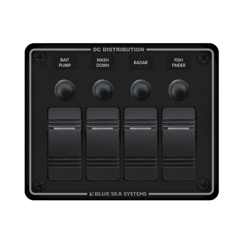 Kapcsolótábla vízálló 4 egységes leddel fekete EVA