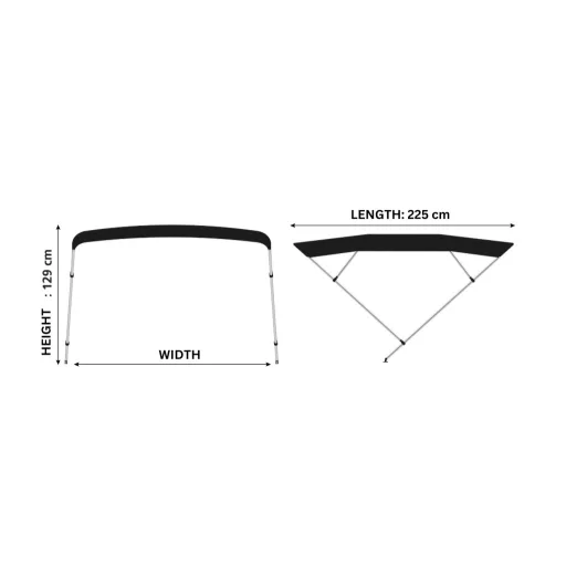 Acoperiș Bimini cadru dublu negru 225x150-170x129 cm