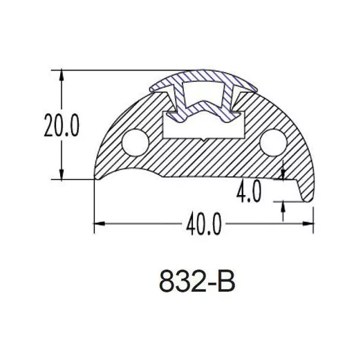 Profil de cauciuc 40x20 mm negru