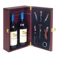 Cutie de vin din lemn pentru 2 sticle cu set somelier VVL